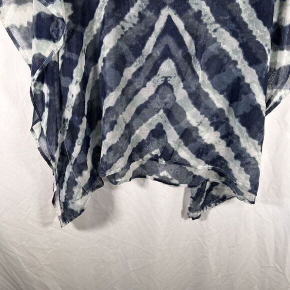 Chico's Blouse Top Women's S/M Blue Sheer Round Neck Slit Sleeve Pullover - Picture 10 of 12